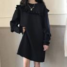 Ruffle Mini A-line Sweatshirt Dress Black - One Size