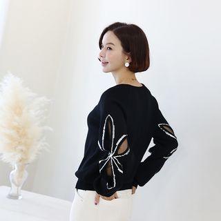 Cutout-sleeve Sequined-detail Knit Top