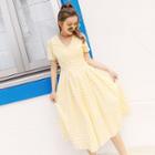 Short-sleeve V-neck Checked A-line Dress