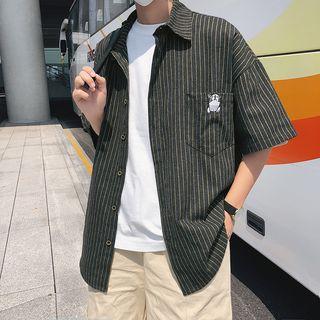 Couple Matching Elbow-sleeve Striped Shirt