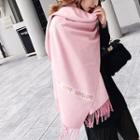 Lettering Fringed Neck Scarf Pink - One Size