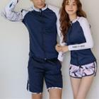 Couple Matching Color Block Long-sleeve Rashguard / Tankini / Swim Shorts / Set