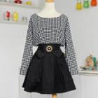 Houndstooth Panel Bow Accent A-line Dress