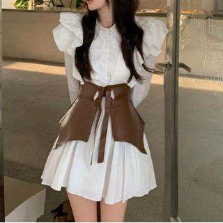 Puff-sleeve Ruffled Shirtdress / Belt