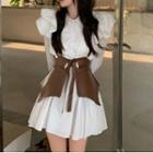 Puff-sleeve Ruffled Shirtdress / Belt