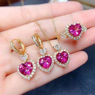 Rhinestone Heart Necklace / Ring / Drop Earring
