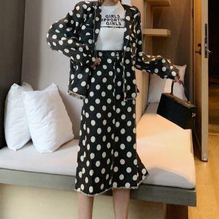 Dot Print Cardigan / Long Skirt