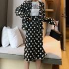 Dot Print Cardigan / Long Skirt