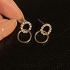 Rhinestone Interlocking Hoop Dangle Earring 1 Pair - S925 Silver - Gold - One Size