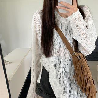 Round Neck Eyelet Knit Oversized T-shirt