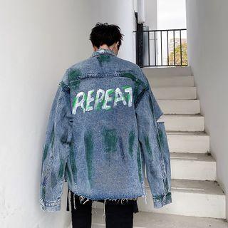 Lettering Frayed Denim Jacket