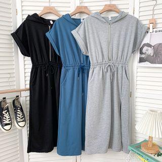 Half-zipper Hooded Midi T-shirt Dress
