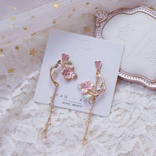 Non-matching Alloy Flower & Heart Dangle Earring