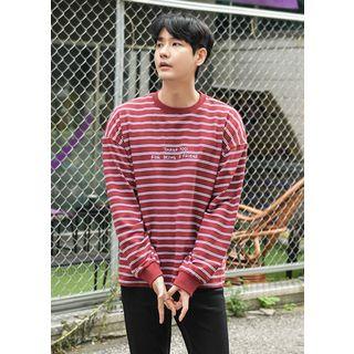 Letter-embroidered Striped Boxy Sweatshirt