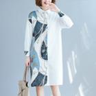 Long-sleeve Printed Panel Shirt Dress