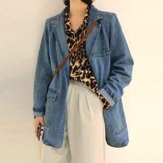 Single Button Denim Trench Jacket