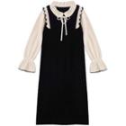 Bell-sleeve Two-tone Knit Dress