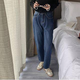 High-waist Straight Leg Fleece-lined Jeans