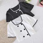 Square-neck Color Block Short-sleeve Chiffon Top