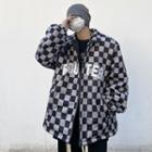 Lettering Check Zip-up Jacket
