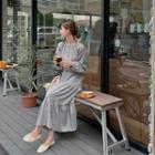 Half-placket Plaid Maxi Tiered Dress