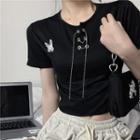 Short Sleeve Butterfly Lace-up Crop T-shirt