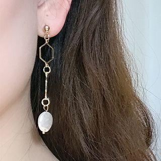 Faux Pearl Disc Drop Earring Be1936 - Hexagon - One Size
