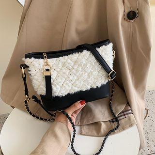 Quilted Furry Panel Crossbody Bag