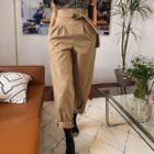 High Pintuck-waist Baggy Pants With Sash