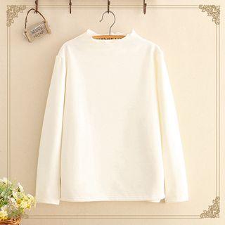 Plain Ruffle-hem Long-sleeve Top