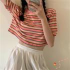 Striped Short-sleeve T-shirt Stripe - Pink & Blue & Green - One Size