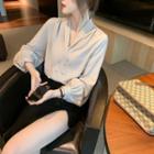 Long-sleeve V-neck Shirt / Wrapped Midi Skirt