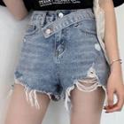 Ripped Loose-fit Denim Shorts