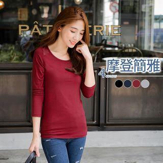 Mesh-trim Long-sleeve Fitted Tee