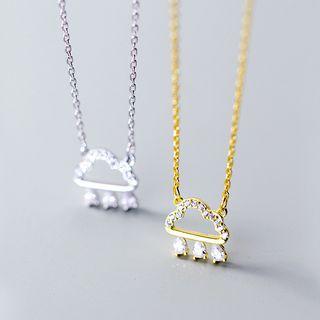 925 Sterling Silver Rhinestone Cloud Pendant Necklace