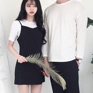 Couple Matching Striped Spaghetti Strap Dress / Striped Dress Pants