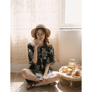Button-trim Eyelet-lace Blouse
