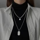 Tag & Lock Pendant Layered Alloy Necklace Necklace - Detachable - Double Layers - Silver - One Size
