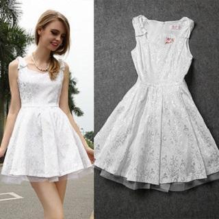 Sleeveless Bow-accent Jacquard A-line Dress