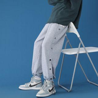 Lettering Side-button Wide-leg Sweatpants