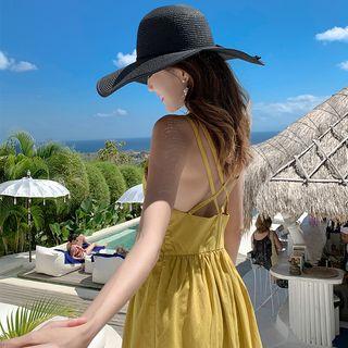 Cross Strap Spaghetti Strap Midi A-line Dress