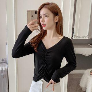 Long-sleeve Ruffled Plain Tee