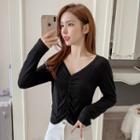 Long-sleeve Ruffled Plain Tee