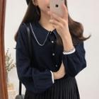 Collared Contrast Trim Button-up Blouse