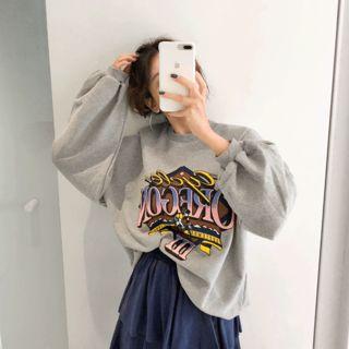 Puff-sleeve Printed Sweatshirt