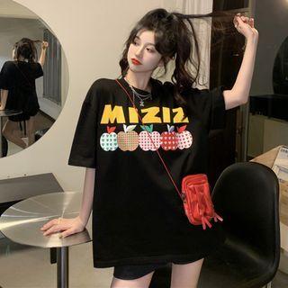 Lettering Apple Print T-shirt
