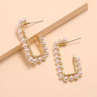 Faux Pearl Dangle Earring 1 Pair - Kc Gold - White - One Size