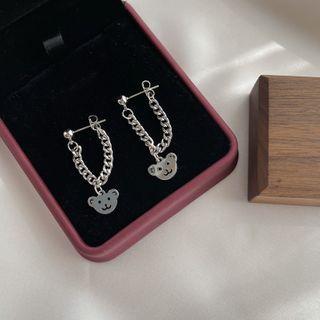 Bear Drop Earring 1 Pair - 925 Silver Needle Earrings - Silver - One Size