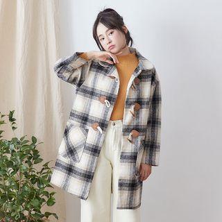 Plaid Toggle Coat Black - One Size