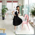 Set: Spaghetti-strap Frilled Midi Dress + T-shirt